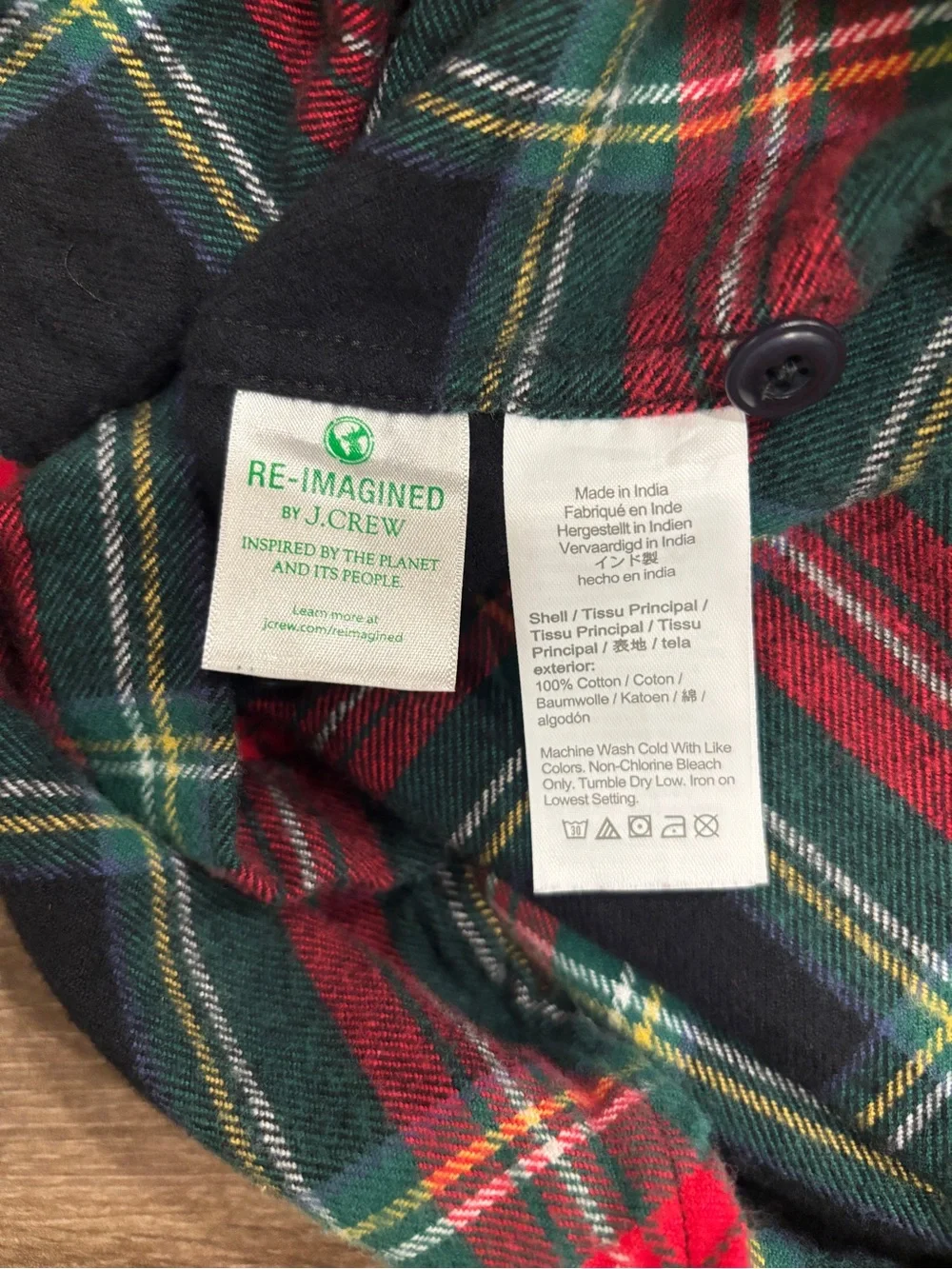 Men's J Crew Sz M Red & Green Plaid Flannel Shirt Slim Fit Double BrushedCotton